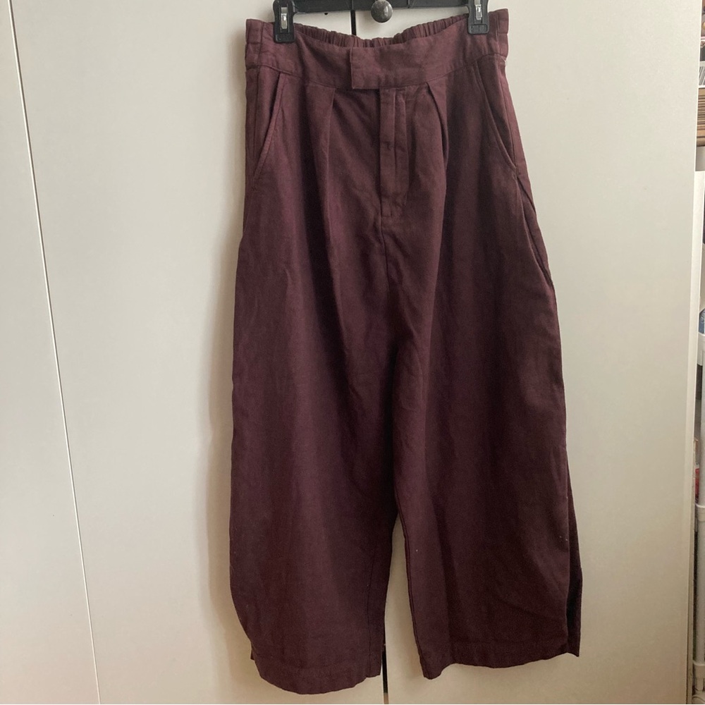NWT Free People Cool Harbor Maroon Burgundy Raisin Wide Leg Pants Trouse…
